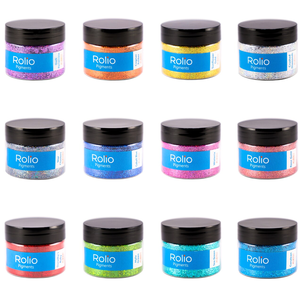 Rolio - Holographic Glitter Pure Set - 12 Color ,15g jars - Cosmetic Grade